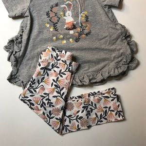 SAVANNAH MATCHING SET GIRL 18 MONTHS COTTON FLOWER PRINT LEGGINGS. RABBIT TOP
